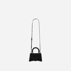 Women's Hourglass Xs Handbag In Suede Calfskin With Rhinestones in Black