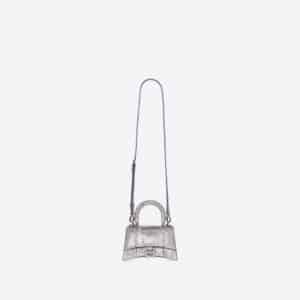 Women's Hourglass Xs Handbag In Suede Calfskin With Rhinestones in Grey