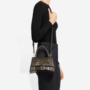 Women's Hourglass Small Top Handle Bag in Dark Grey