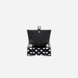 Women's Hourglass Small Handbag In Spray Polka Dots Printed Shiny Box Calfskin in Black