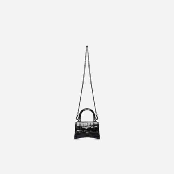 Women's Hourglass Mini Top Handle Bag With Chain in Black