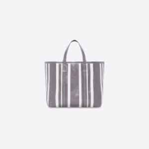 Barbes Medium East-west Shopper Bag In Striped Patchwork Arena Lambskin in Dark Grey