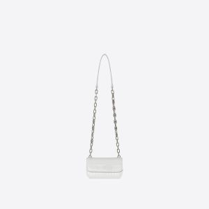 Women's Gossip Xs Bag With Chain In Extra Supple Crocodile Embossed Calfskin in White