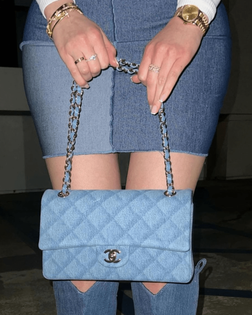 blue chanel bags outfits